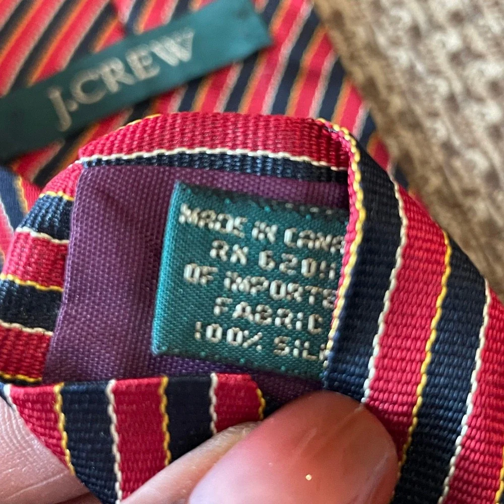 J‎ Crew Striped Repp Academia Silk Tie Red Navy Men's Classic Necktie